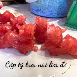 Tỳ hưu đẹp, nguyên khối đỏ, vật phẩm phong thuỷ, trưng bày tài lộc