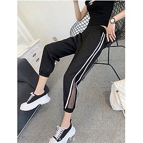 Quần Baggy Nữ Đũi Nhật Sọc Lưới Bo Gấu Hot Trend