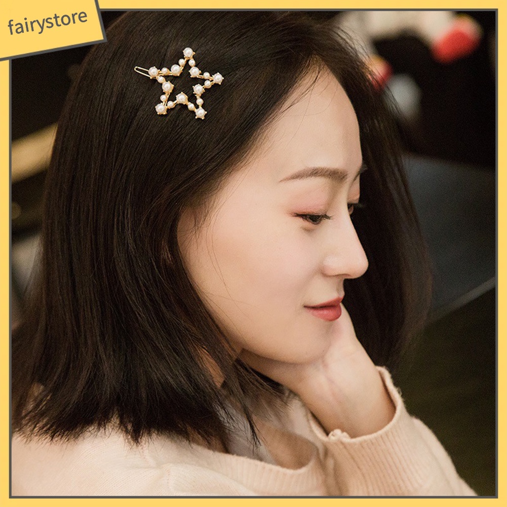 Kẹp tóc hình lá đính ngọc trai giả thanh lịch dành cho nữ