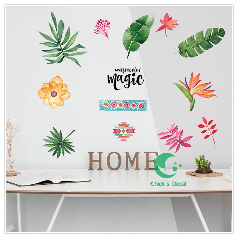 Decal dán tường Hoa lá tươi mát