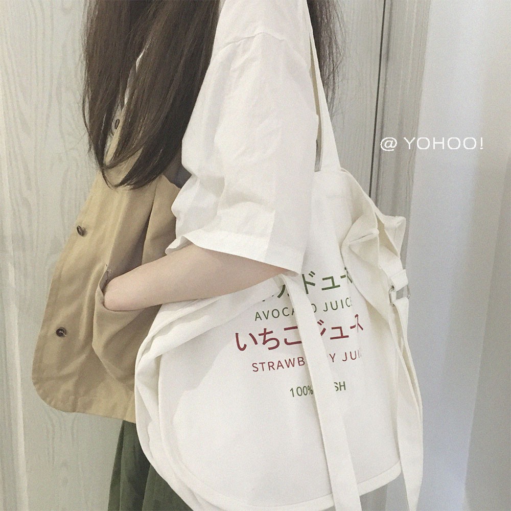 Túi vải túi tote canvas đeo chéo chữ tiếng nhật ( ảnh thật )