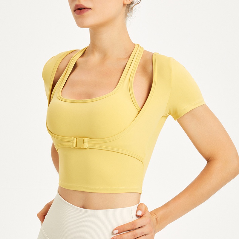 Áo thun thể thao tay ngắn có mút đệm ngực cho nữ
