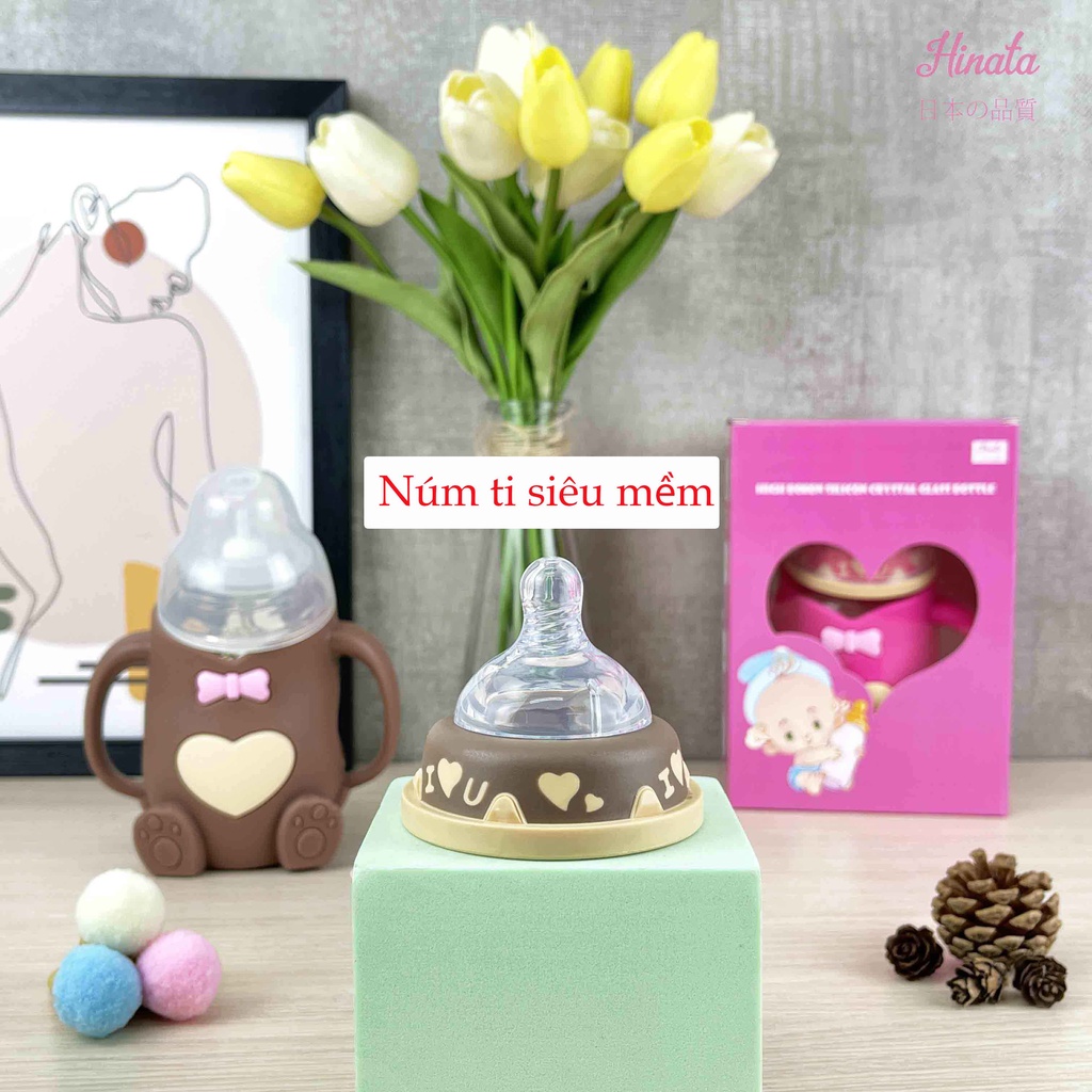 Bình sữa thủy tinh chống sặc HINATA - Giúp bé dễ cầm và dễ bú ở mọi tư thế BS01
