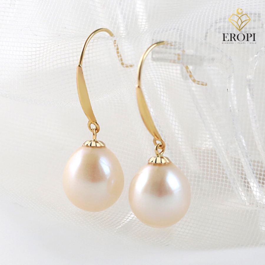 Bông tai ngọc trai Freshwater giọt lệ 9-10mm 18k