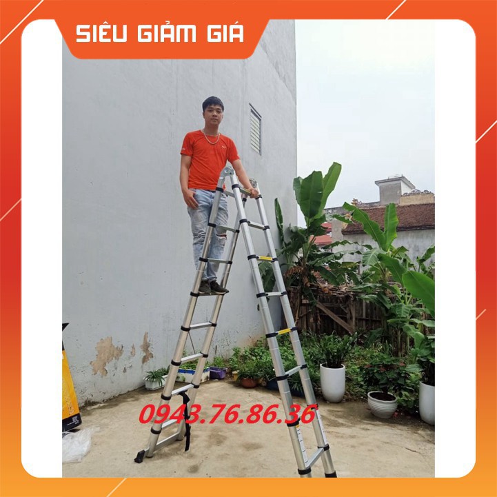 THANG NHÔM RÚT CHỮ A 4.4M ( 2.2m + 2.2m) - BH 24 THÁNG [Tặng 2 Chốt Thang]