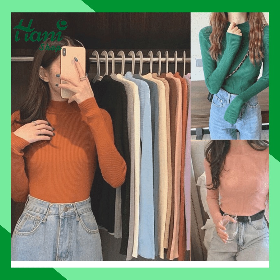 Áo len tăm cổ 3 phân, áo len tăm giữ nhiệt cổ cao 3cm, áo len body siêu ấm hàng cao cấp