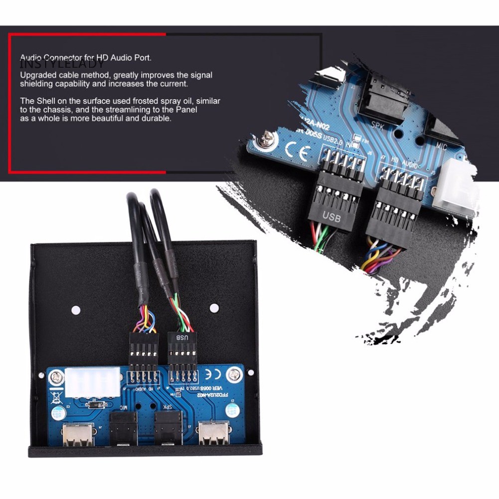 ✌ly 3.5inch USB2.0 9PIN HUB HD Audio Output Floppy Drive Expansion Front Panel