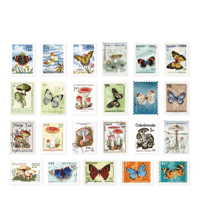 Bộ 46 tem dán Sticker kiểu Retro - Nhãn dán hình tem trang trí Bullet Journal VPPTUEMINH, album