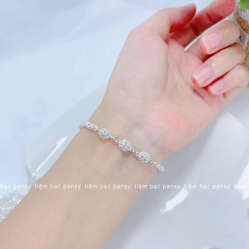 Lắc bạc nữ PANSY mẫu đuôi phụng phối charm duyên dáng - Vòng tay nữ bạc ta cao cấp