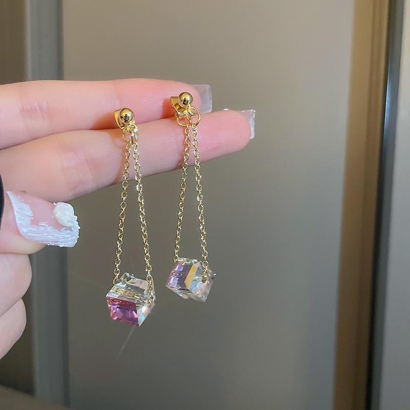 Bông Tai Hình Khối Lập Phương Bằng Kim Loại Trước Và Sau Phong Cách Hàn Quốc Thời Trang 2022