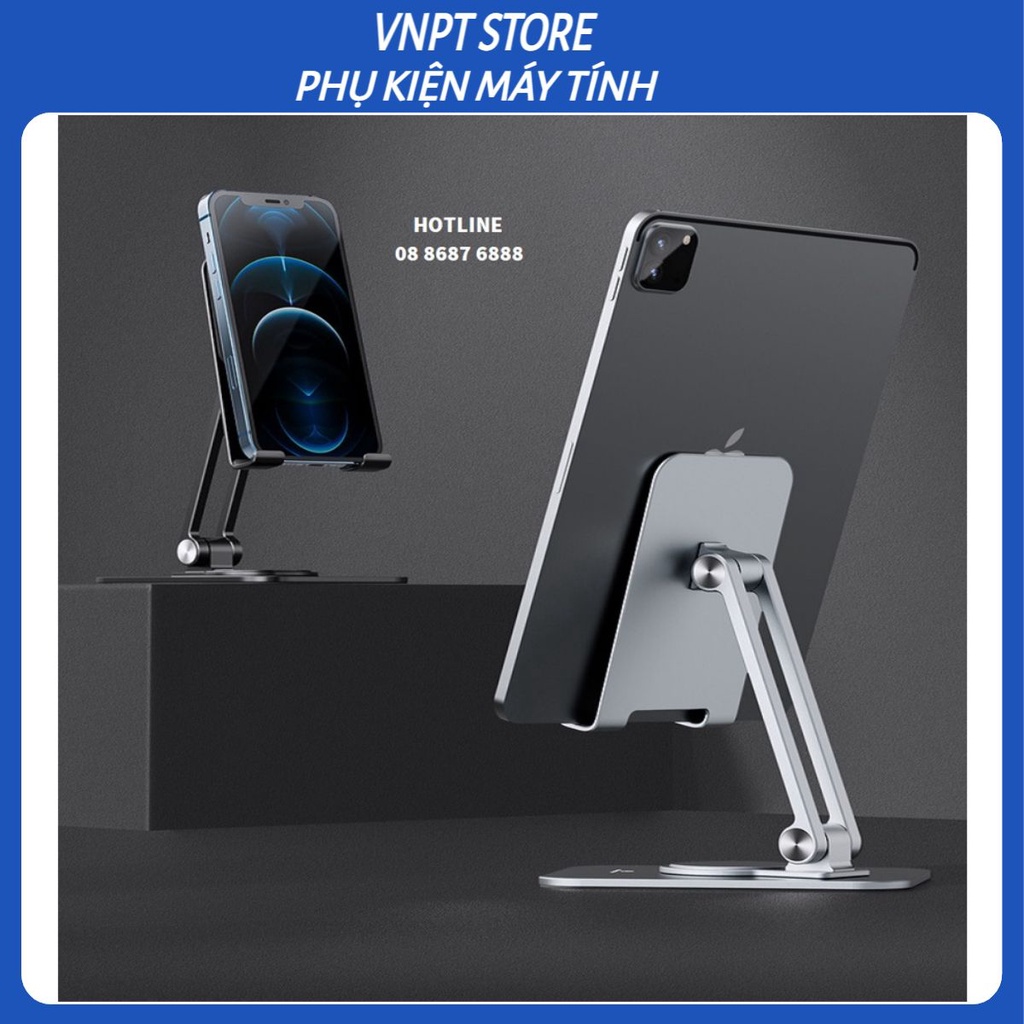Giá kê đỡ máy tính bảng ipad, điện thoại, tablet từ 5 - 13 inch cao cấp, chân đế xoay tròn 360 độ, điều chỉnh độ cao.