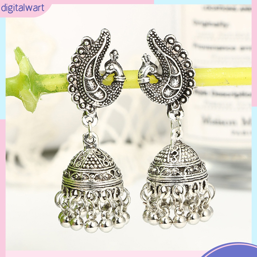 Khuyên tai nữ trang dáng dài tạo hình chim công độc đáo