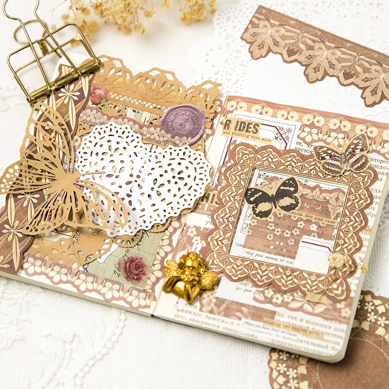 Set 40 Tấm Giấy In Họa Tiết Ren Cổ Điển Dùng Trang Trí Album Ảnh DIY
