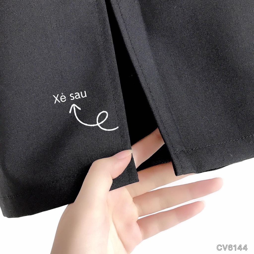 Chân váy bút chì kiểu bèo nhún đính cúc vàng CHUU CV6144