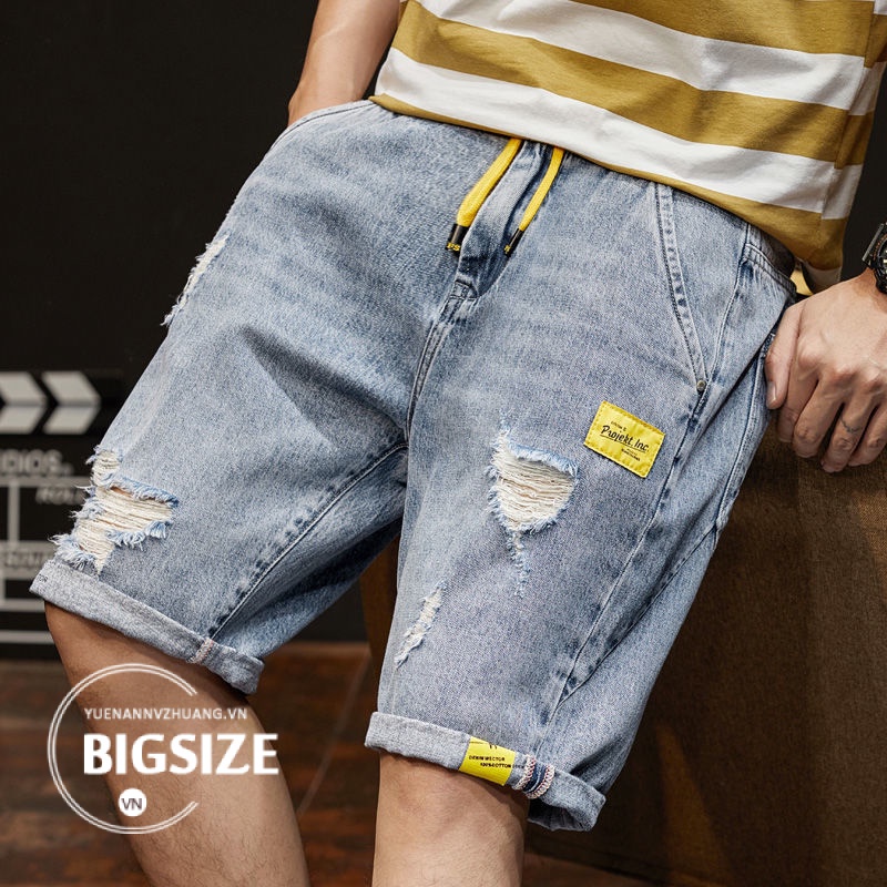 Quần sọt nam Bigsize Quần short đùi nam ngố jean rách mỏng Thời Trang kiểu trẻ trung Hàn Quốc đẹp cao cấp，cho người mập béo 100kg 150kg