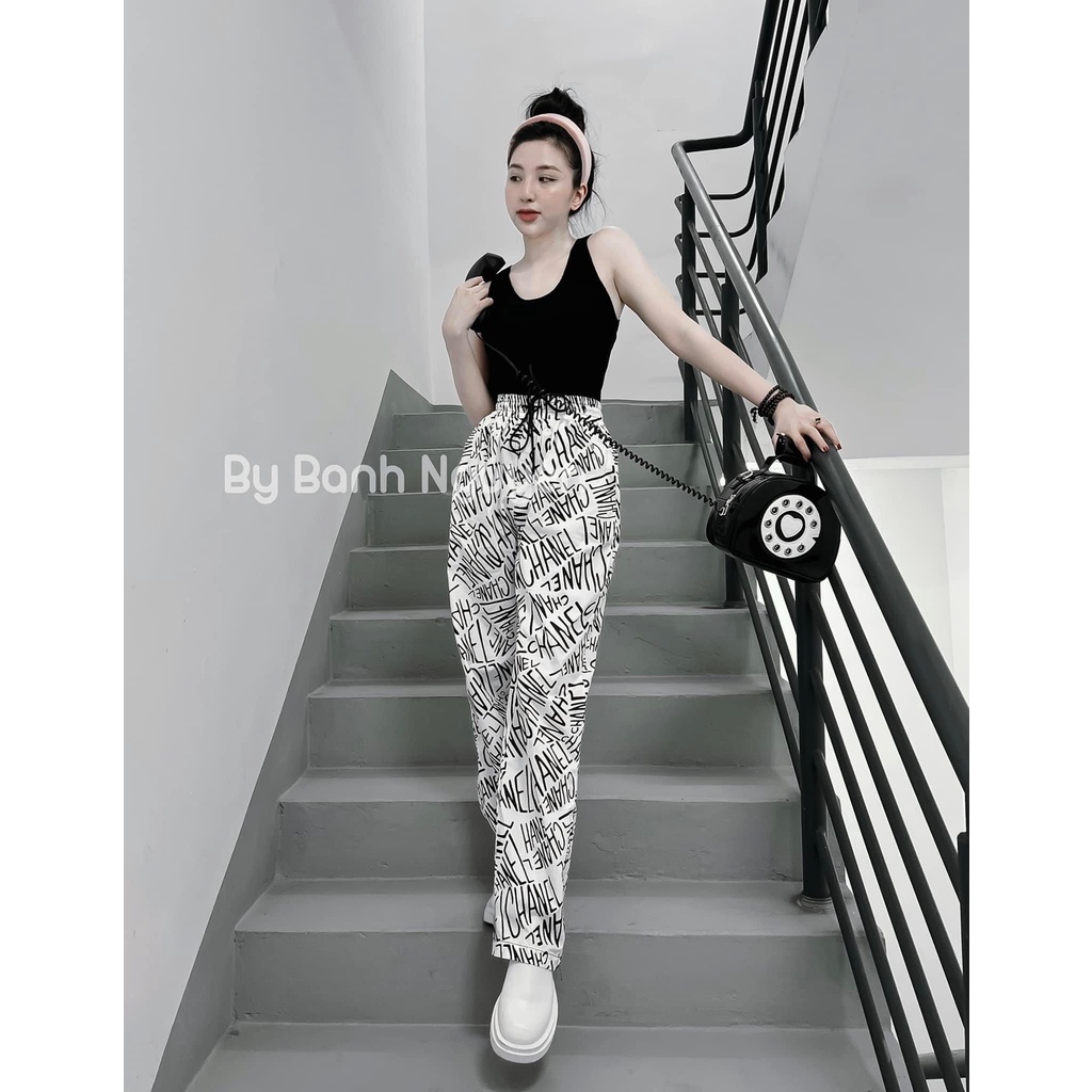 Bộ ba lỗ quần ống rộng họa tiết chữ DN177