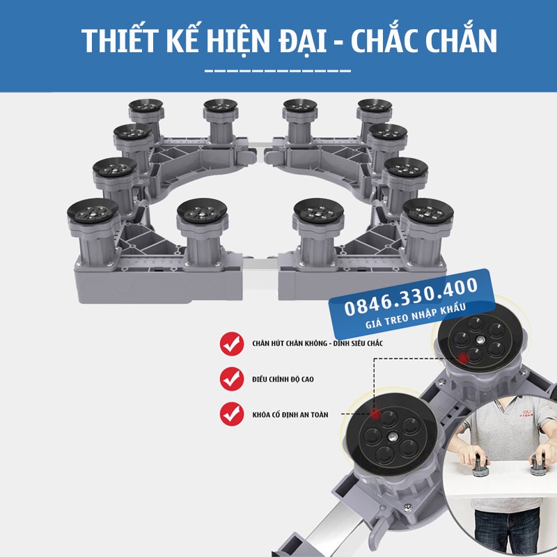 Chân đế máy giặt - Kệ Máy Giặt  - Tủ lạnh 12 trụ đứng ErgoTek MG12T - Điều Chỉnh Kích cỡ 42 - 66 CM