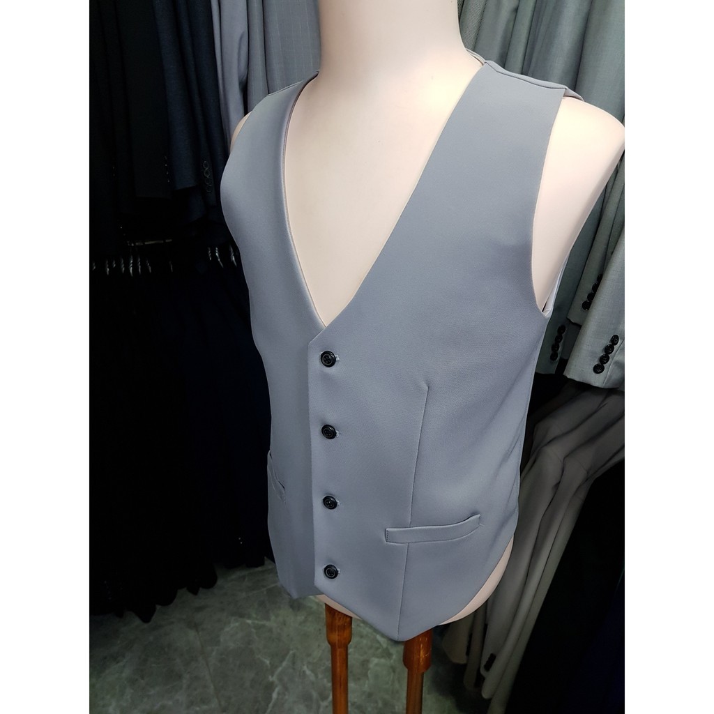 Áo gile nam form ôm body màu xám ghi trẻ trung + nơ đen
