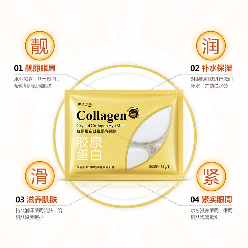 2 miếng mặt nạ vùng mắt bổ sung Collagen BIOAQUA chống thâm quầng, phục hồi vùng da mắt