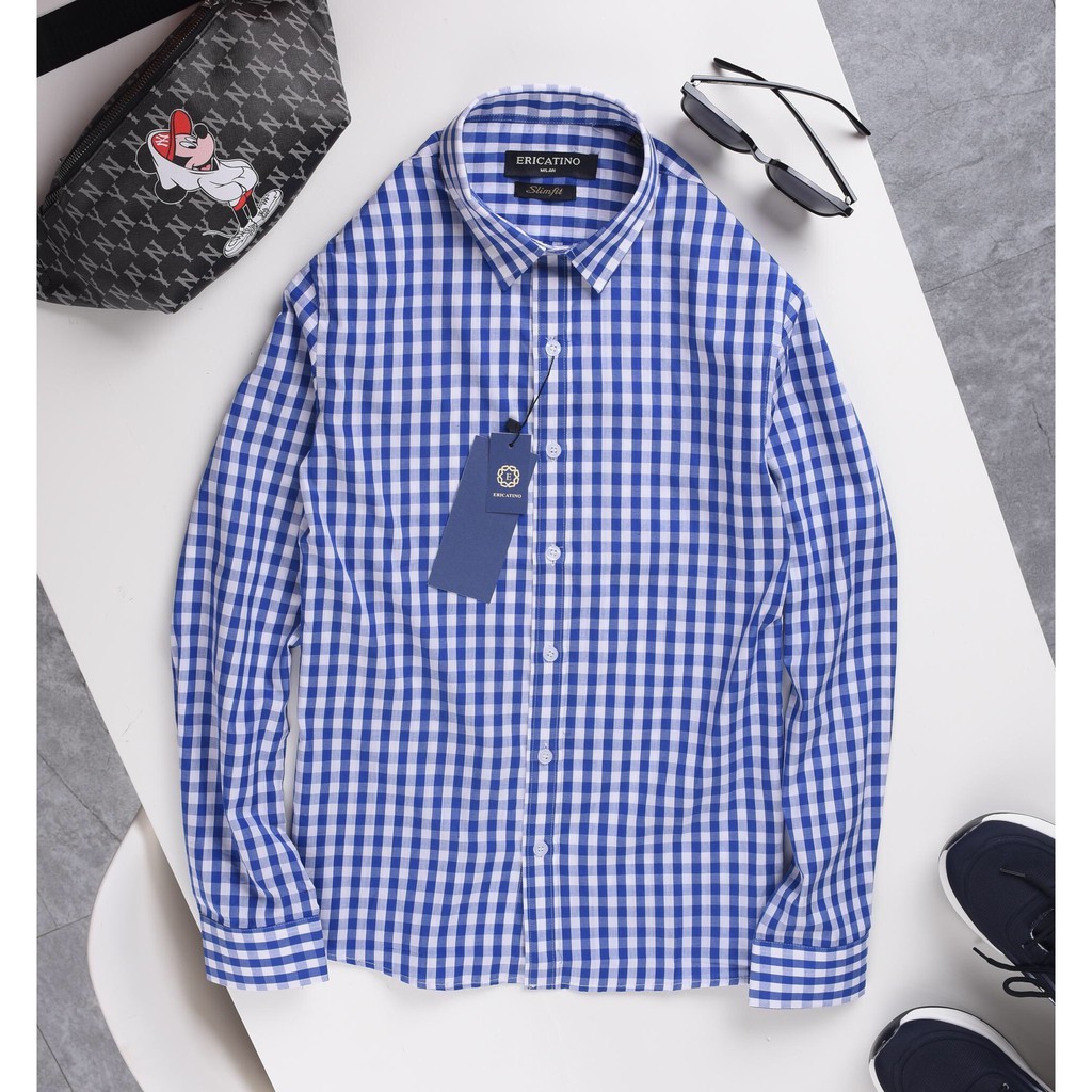 Áo sơ mi nam dài tay Ikemen gấp hộp Kẻ Ca Rô Vuông cao cấp, chất vải cotton mịn phong cách công sở(SMKV)