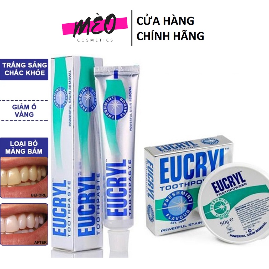 COMBO KEM ĐÁNH RĂNG 62G VÀ BỘT TRẮNG RĂNG ANH EUCRYL 50G