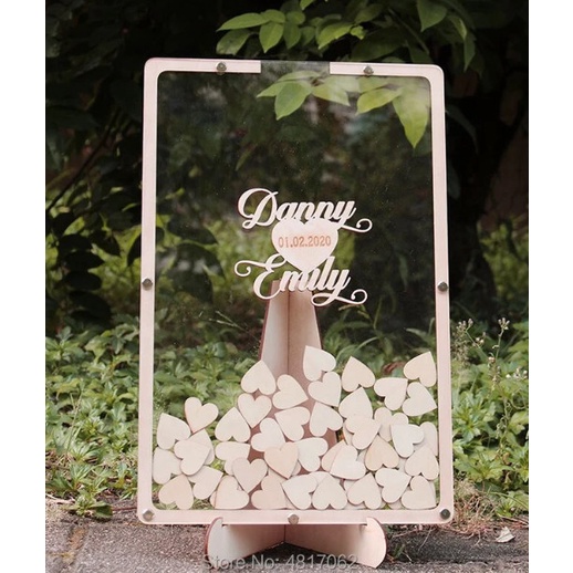 Hộp Thả Tim 2 Mặt Kính Lưu Giữ Chữ Ký Chữ gỗ nổi | Thao Wedding Guestbook
