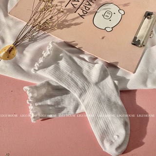 Tất cổ cao nữ bèo nhún, vớ bèo nhún lolita cổ cao màu trắng