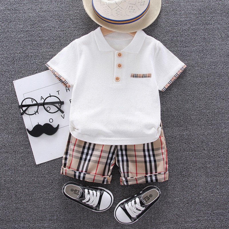 Set trang phục Bộ Polo Cho Bé Trai kèm quần Short Kẻ caro siêu yêu M 20