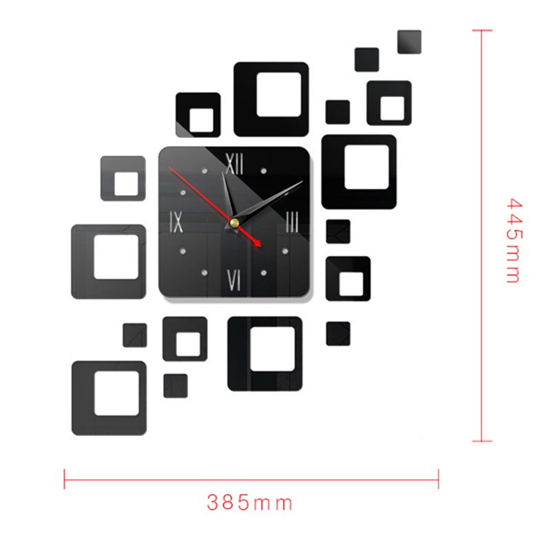 Đồng Hồ Dán Tường Mặt Gương Vuông 3D Tự Dính Độc Đáo Trang Trí Nhà Cửa