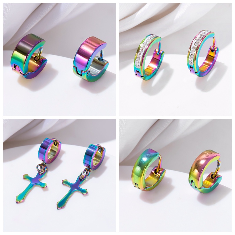 Khuyên Tai Tròn Bằng Thép Không Gỉ Đính Đá Thời Trang Mới Cho Nam Nữ