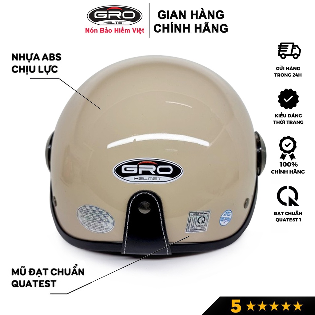 Mũ bảo hiểm nửa đầu GRO HELMET, HALY kính ngắn thời trang, nhiều màu trẻ trung cho cả nam và nữ, freesize(55-59cm)