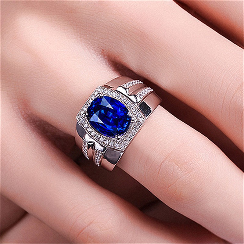 Nhẫn Bạc Nam Nữ Nhẫn Đính Hôn Sapphire Kim Cương