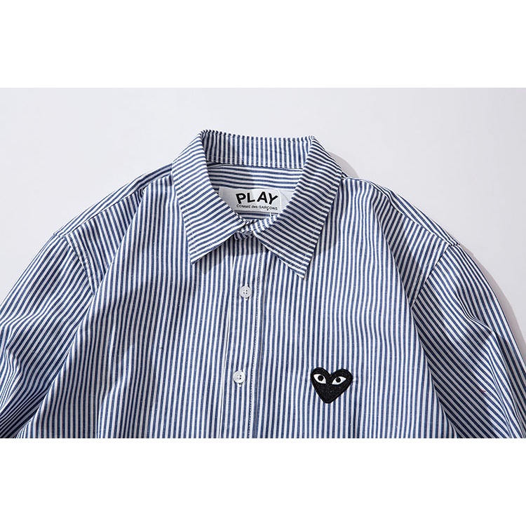 ❤❀  ❤ Áo Sơ Mi Tay Dài Vải Cotton Kẻ Sọc Thêu Hình Trái Tim Thời Trang Cho Các Cặp Đôi