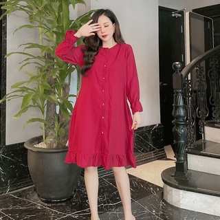 váy suông tay bo dài tay cổ tròn thắt nơ đuôi cá chất nhung tăm siêu hot