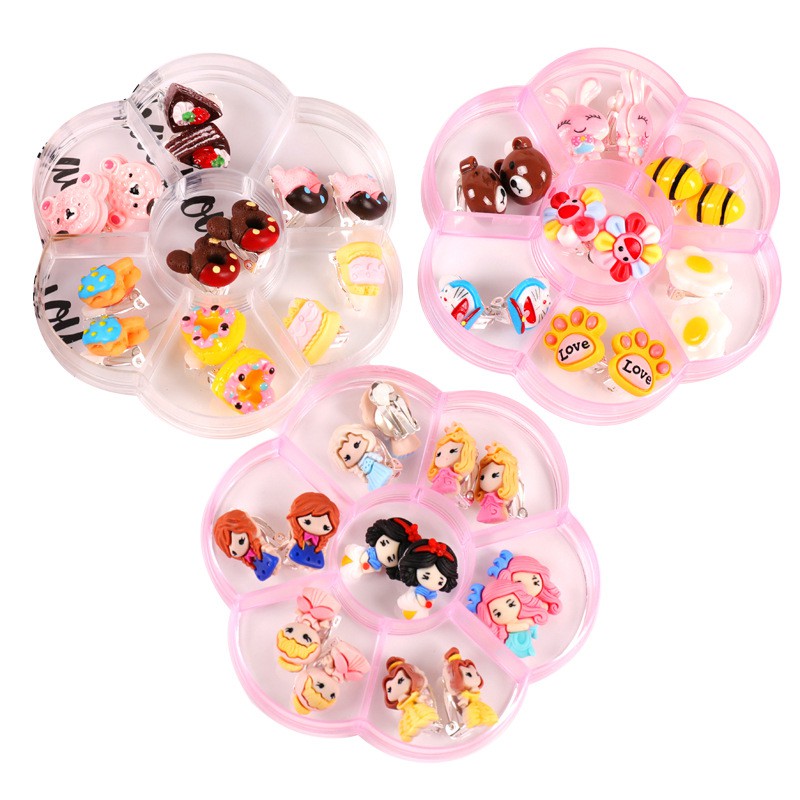 Set 7 Đôi Khuyên Tai Dáng Dài Đính Đá / Ngọc Trai Giả Dễ Thương Cho Bé Gái