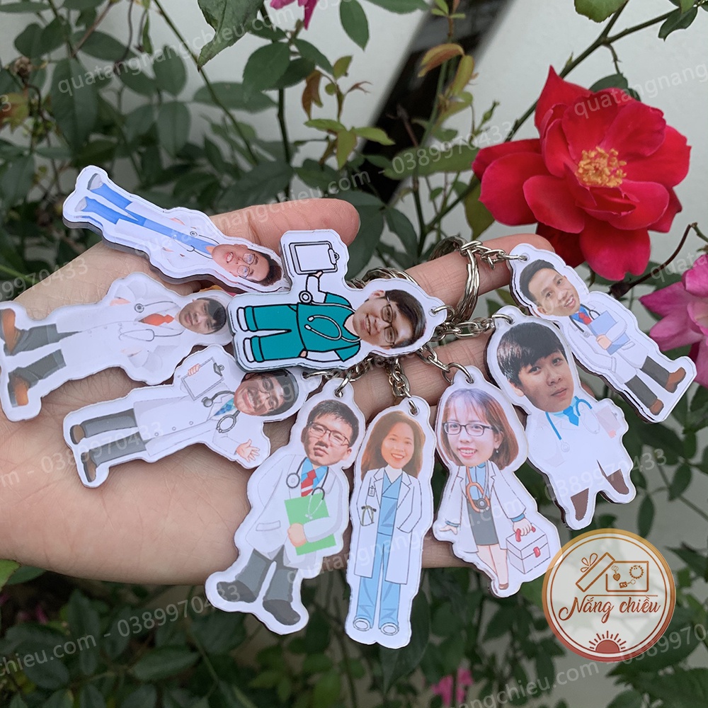 Móc khóa mica ngành y, móc khóa bác sỹ nam, y tá , cắt ghép chibi theo yêu cầu , chất liệu mica sáng bóng