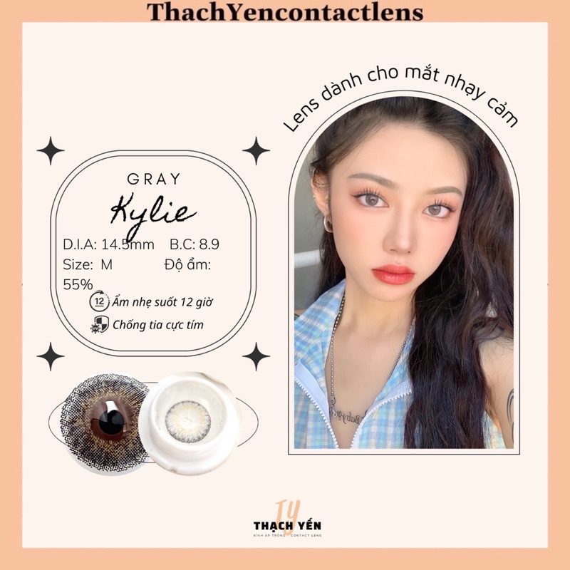 Kính Áp Tròng Kylie Gray Lens Xám Cận 0-10 Độ