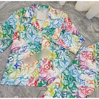 [Clip thật]Đồ bộ nữ Pijama lụa Latin, hoạ tiết LV sang