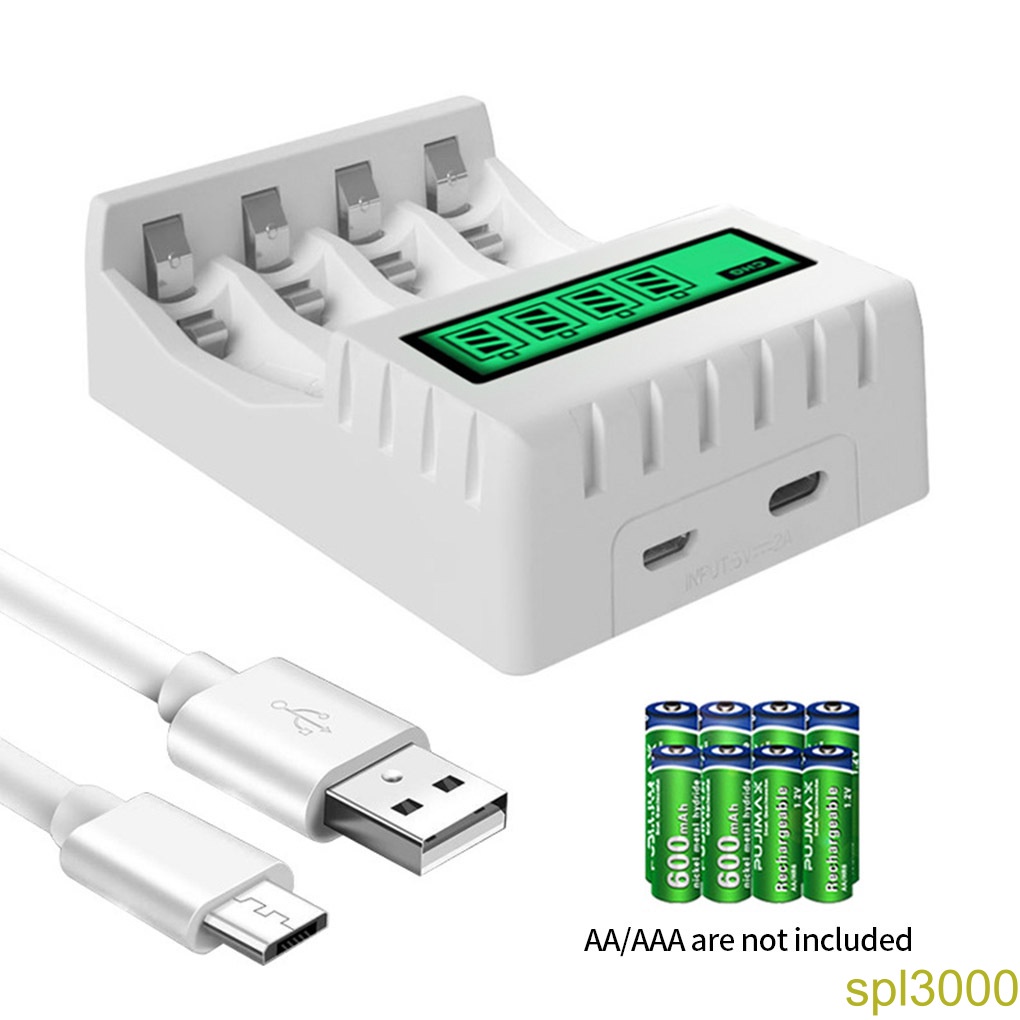 [spl]4 Slots Battery Charger LCD Display Battery Charging Adapter AA AAA USB Portable Charger Supply