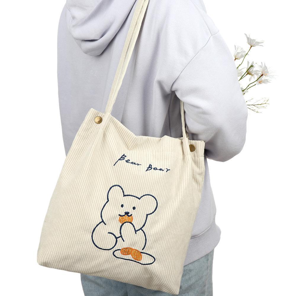 PATH Túi Tote Đeo Vai Cỡ Lớn Thêu Hình Gấu Dễ Thương