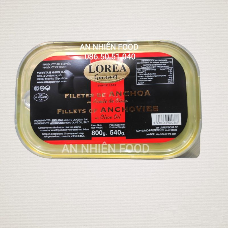 Cá Anchovy File Ngâm Dầu Oliu Cá Cơm Biển Anchovies Lorea