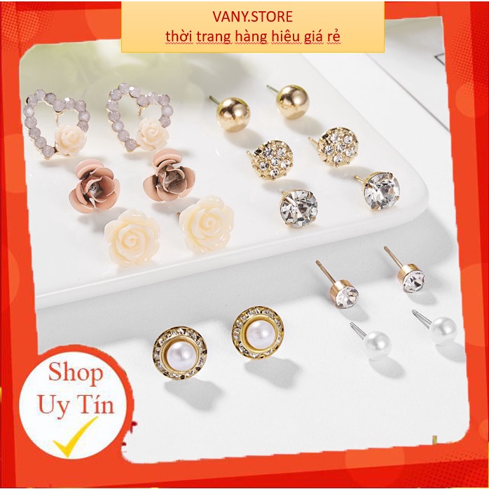 Sét 9 Bông Tai Nữ ❤️FREESHIP❤️khuyên tai nữ nhỏ xinh phong cách Hàn Quốc điệu đà đáng yêu mã B03