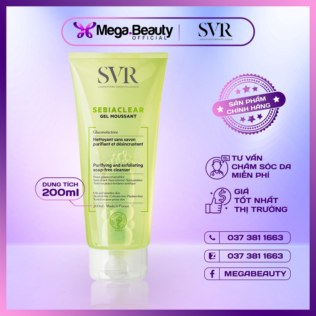 Sữa Rửa Mặt SVR Cho Da Dầu Mụn - SVR Sebiaclear Gel Moussant 55ml-200ml-400ml Loại Bỏ Tế Bào Da Chết -