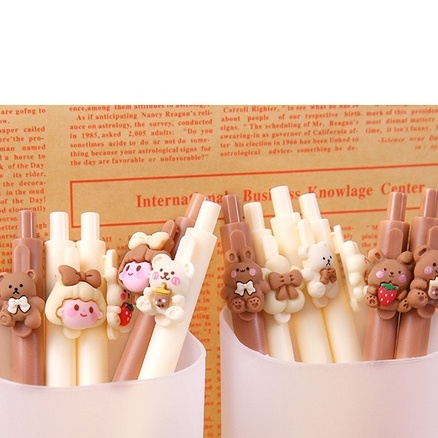 Bút gel bấm hình con gấu nhiều mẫu dễ thương, bút nước bấm Hàn Quốc cute