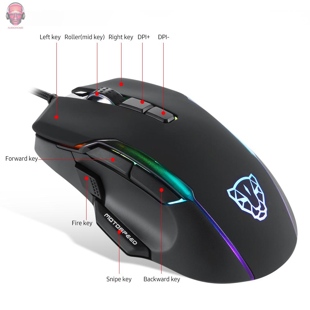 AUD  MOTOSPEED V90 Mouse USB Wired Gaming Mouse RGB Gaming Mouse Ergonomic Mice with 8 Adjustable DPI for Desktop Computer Laptop