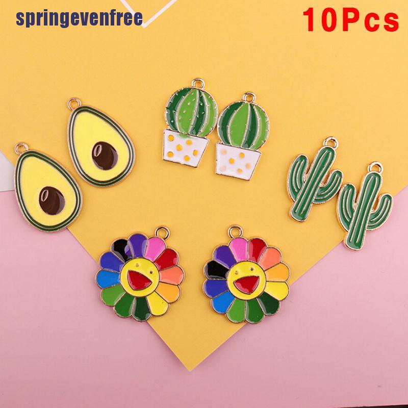 CHARMS Set 10 Mặt Dây Chuyền Hình Cây Xương Rồng / Hoa Hướng Dương Độc Đáo