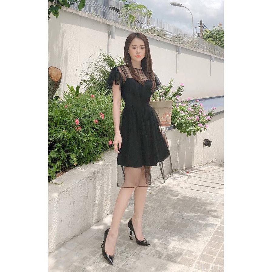 Đầm xòe kiểu tay con lưới tiểu thư