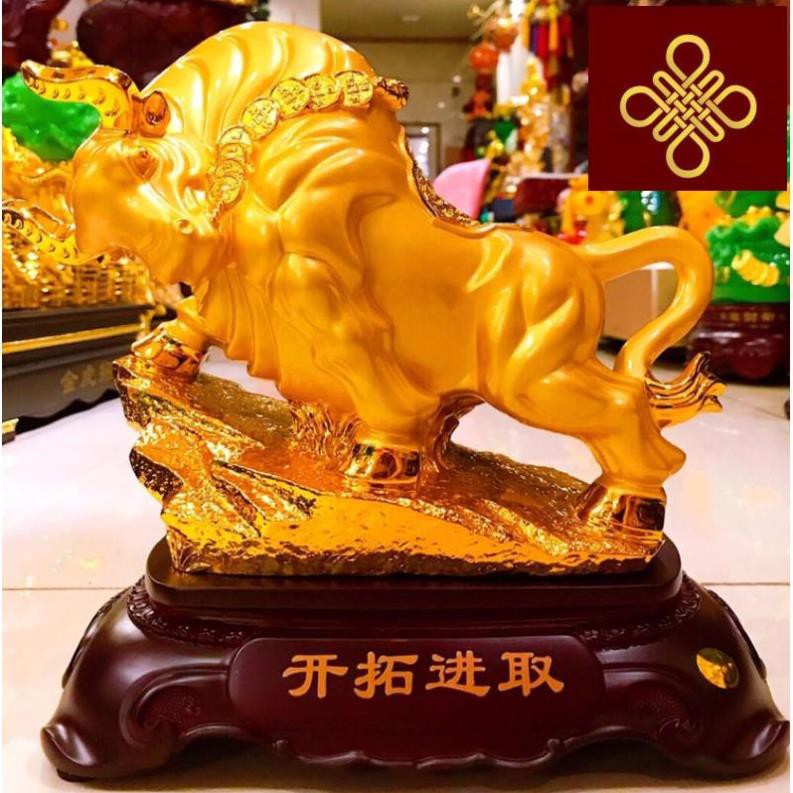 Tượng Trâu Phong Thuỷ màu vàng bóng - linh vật tuổi Sửu