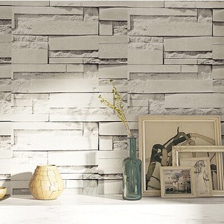 1m decal giấy dán tường gạch đá 3D trắng xám