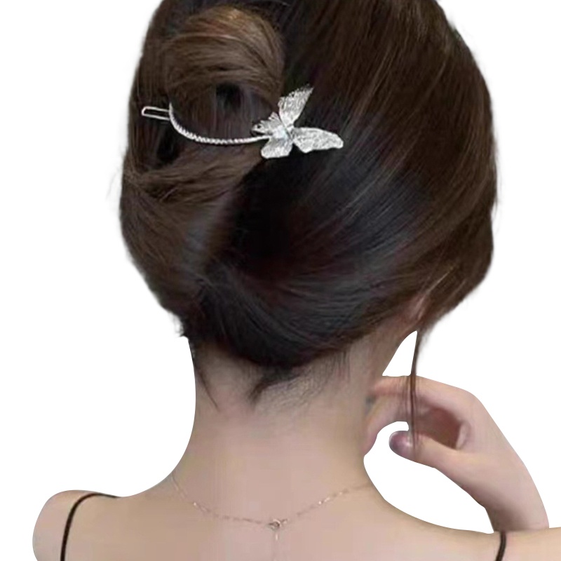 Kẹp Tóc Hình Bướm Đính Ngọc Trai Phong Cách Retro Cho Nữ